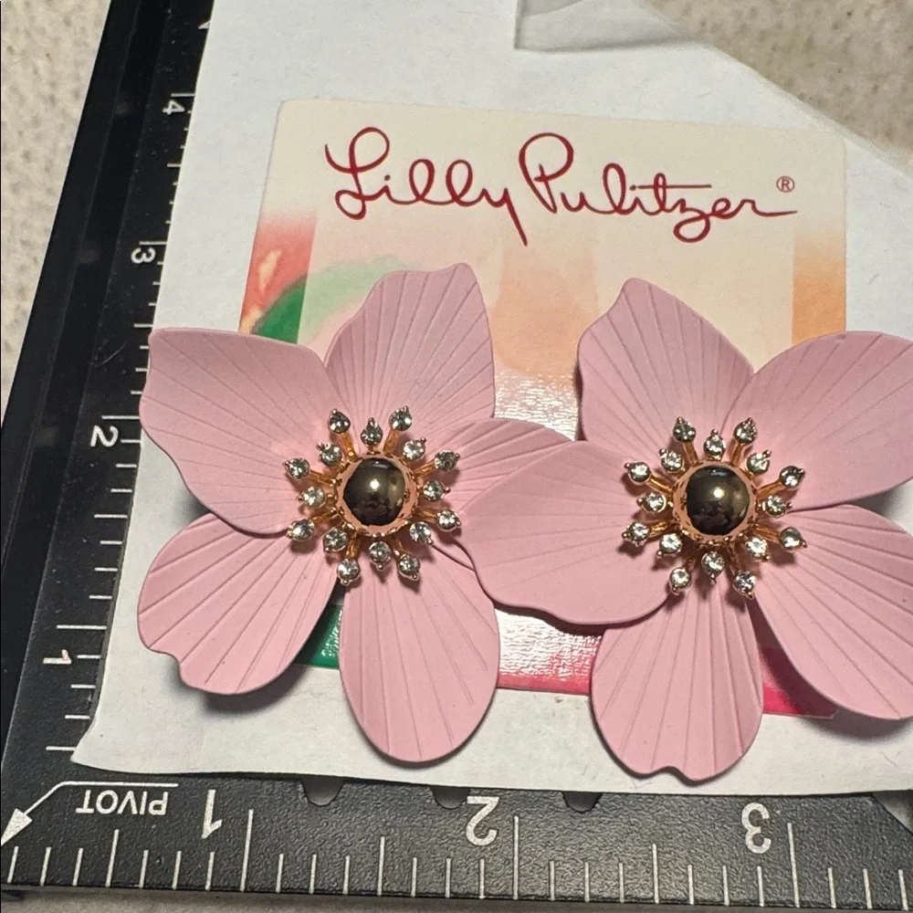 Lilly Pulitzer Light Pink Floral Statement Earrings.  (BR444) - Picture 5 of 5